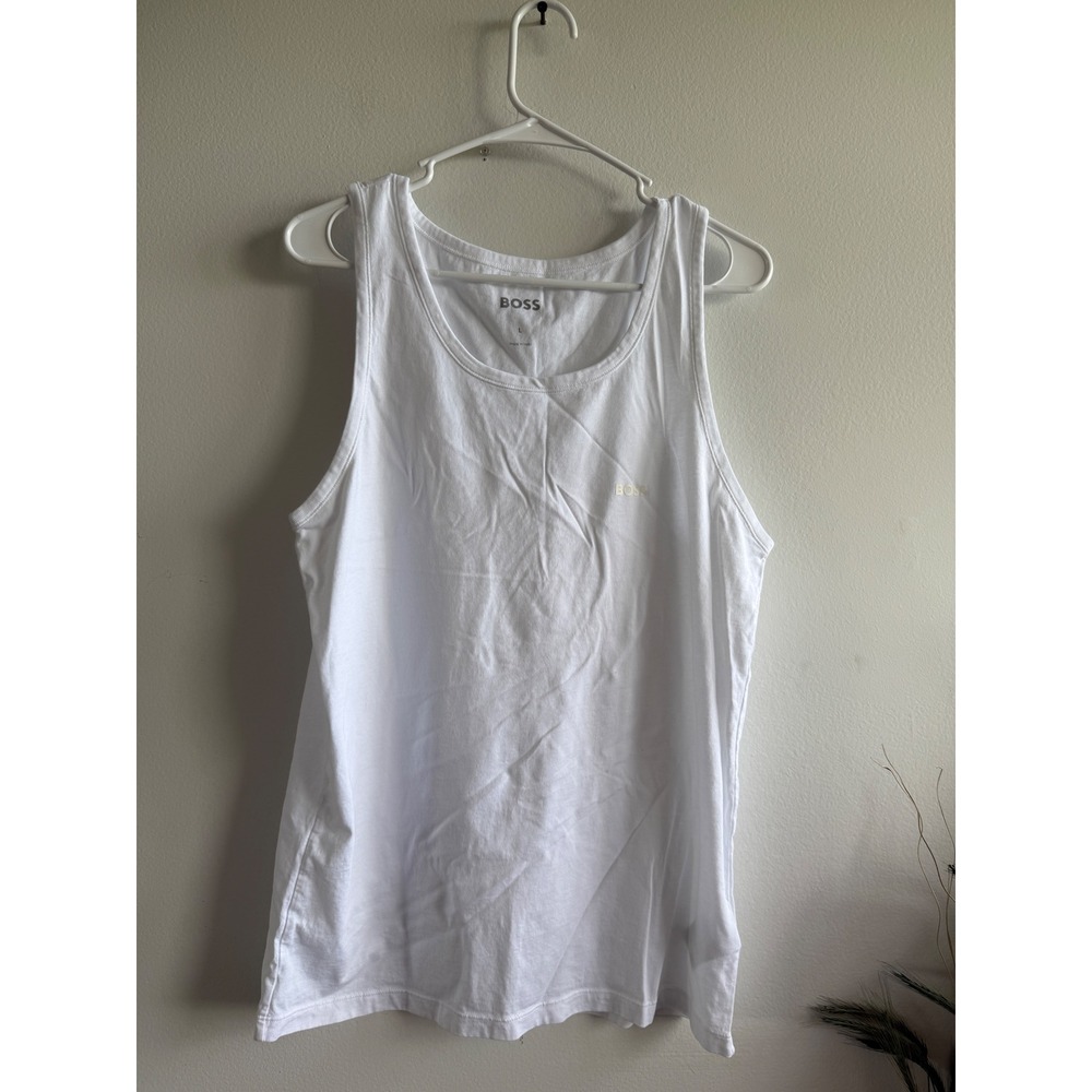 Hugo Boss Mens White Cotton Logo Tank Top Sleeveless Shirt Large
